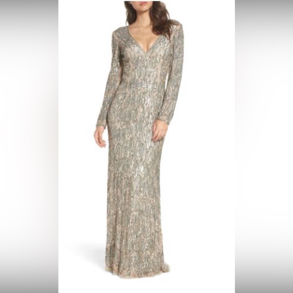 Mac Duggal Beaded Long Sleeve Gown